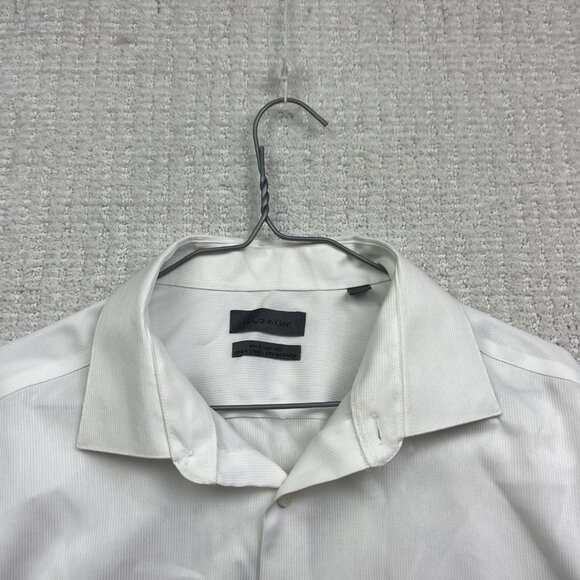 Calvin Klein Non Iron White Men Sz 17 Button up Dress Shirt Casual Preppy - Picture 2 of 15